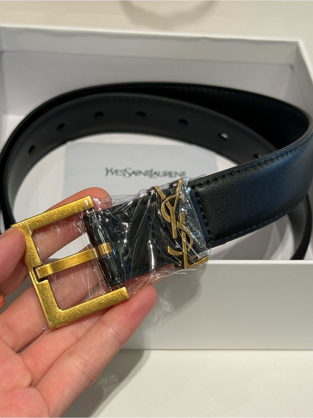 Brand New Saint Laurent Cassandre YSL Leather Belt Black Gold /Size 80 - Picture 3 of 14